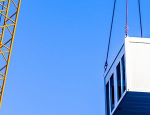 A temporary building being moved