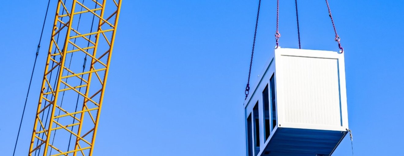 A temporary building being moved
